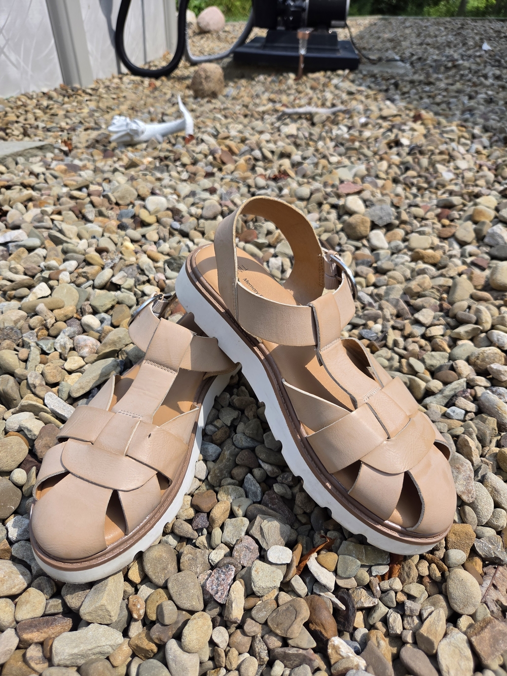 Time & Tru Woven Nude/Tan Platform Sandals with Adjustable Ankle Strap 10
